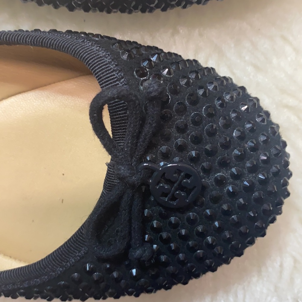 Tory Burch Solid Black Studded Ballerina Flats Bow Accent Color: Black Size: 7.5 - Picture 9 of 15